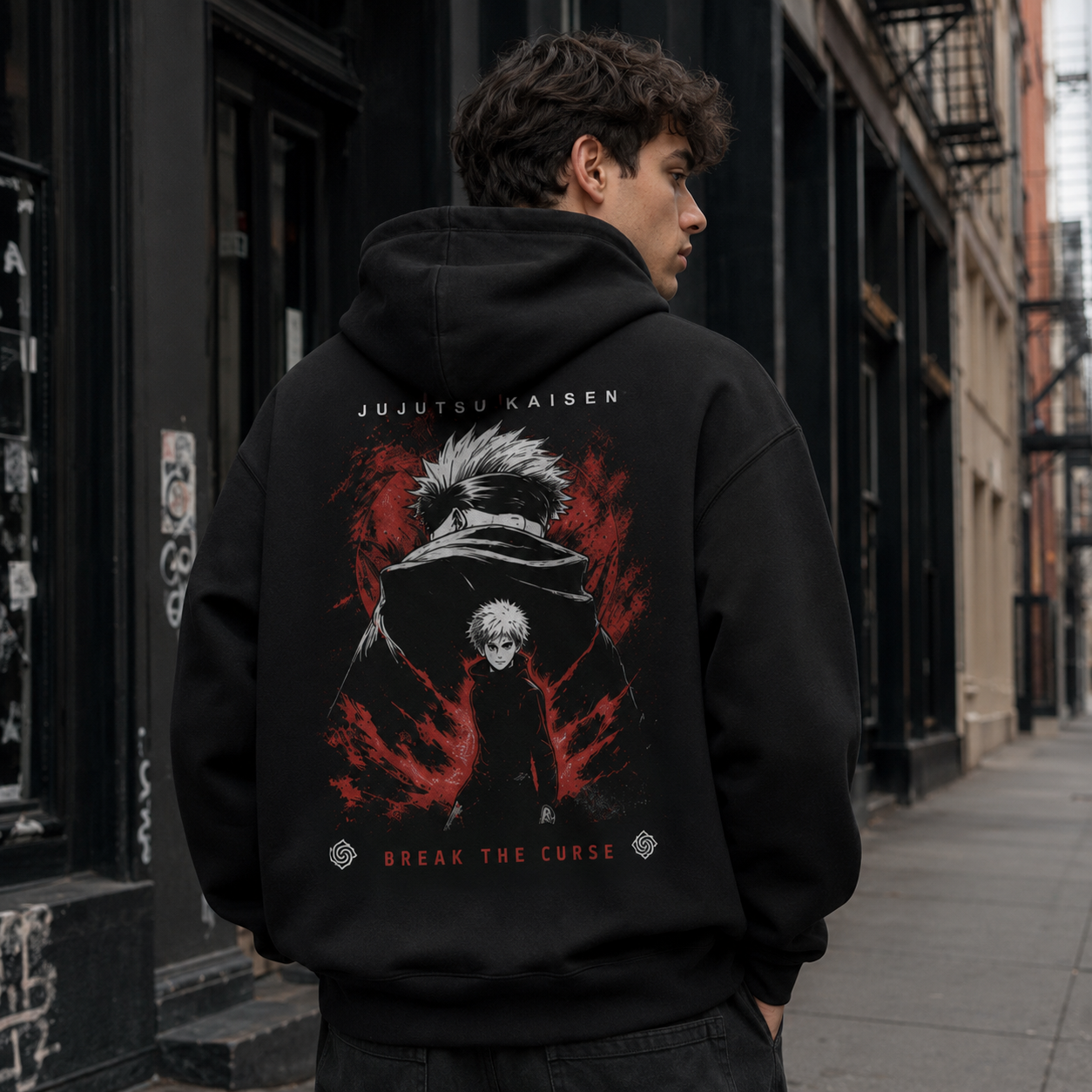 Black hoodie with Gojo Satoru Jujutsu Kaisen Break The Curse graphic – photo 3