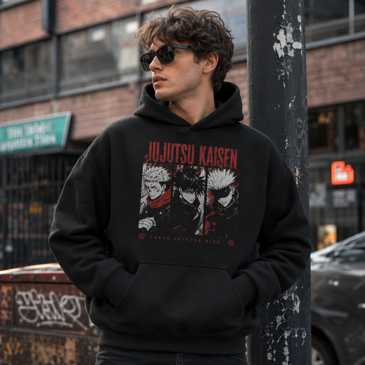 Black hoodie with Gojo Satoru Jujutsu Kaisen Break The Curse graphic – photo 4