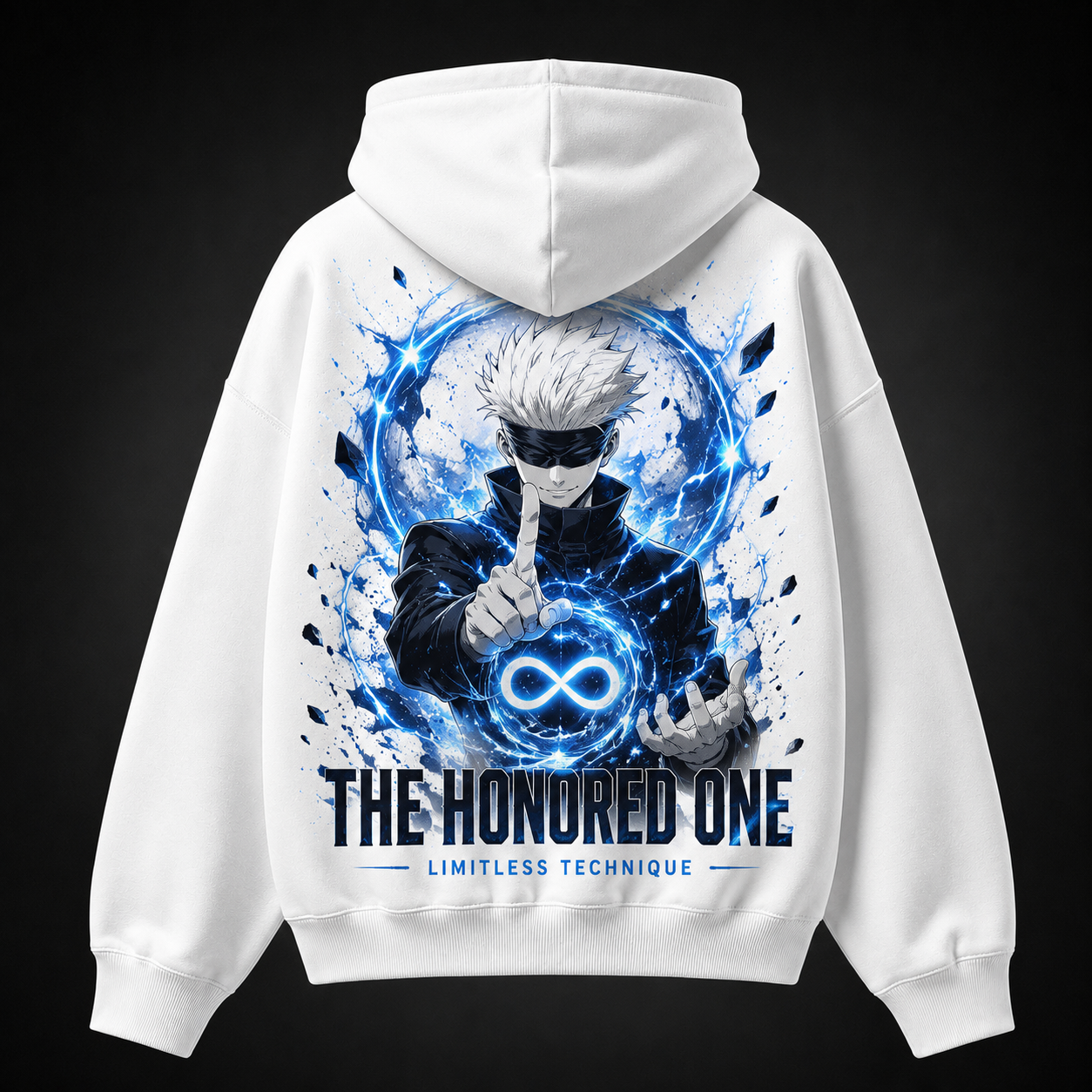 White hoodie with Gojo Satoru Jujutsu Kaisen The Honored One graphic – photo 1