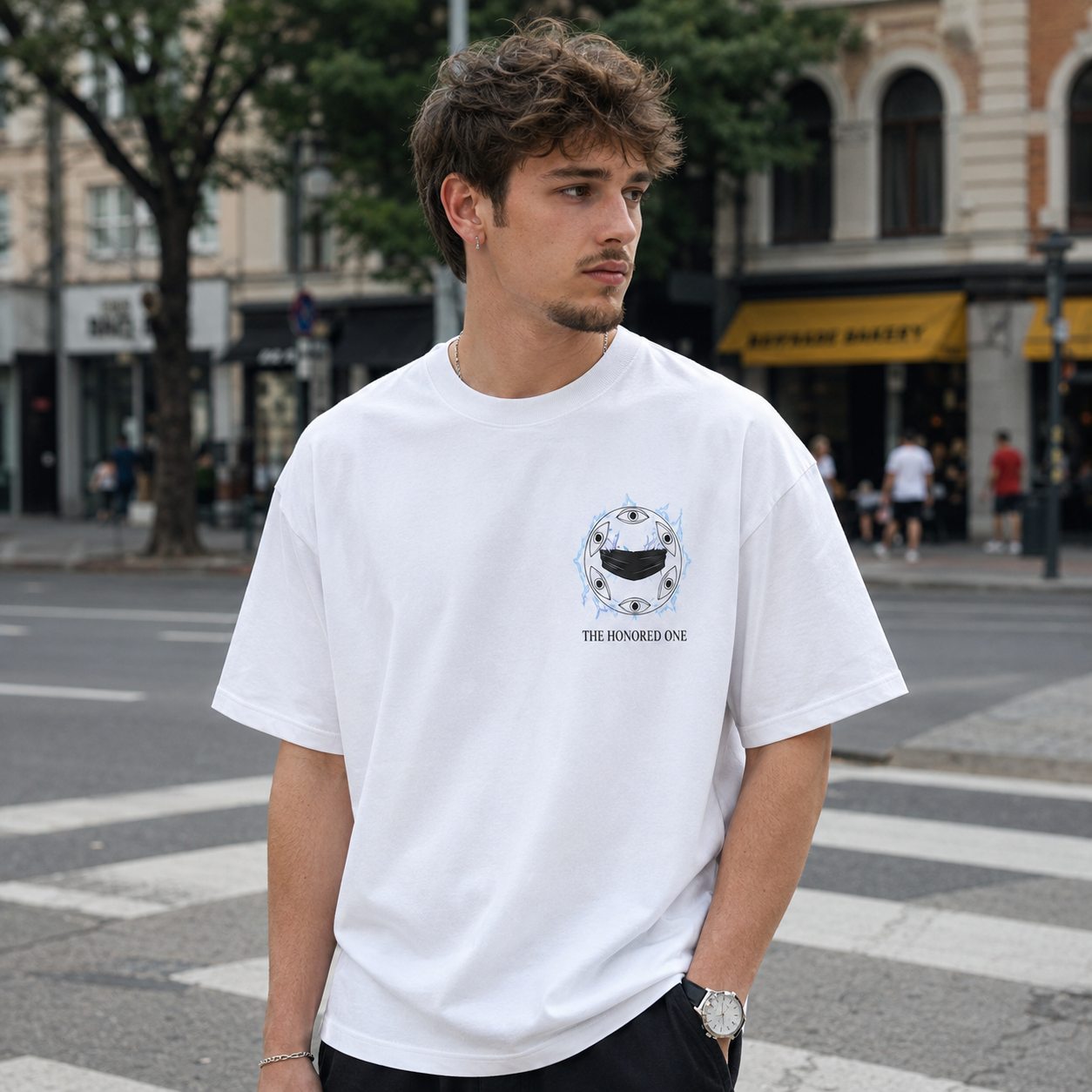 White t-shirt with Gojo Satoru Jujutsu Kaisen The Honored One graphic – photo 4
