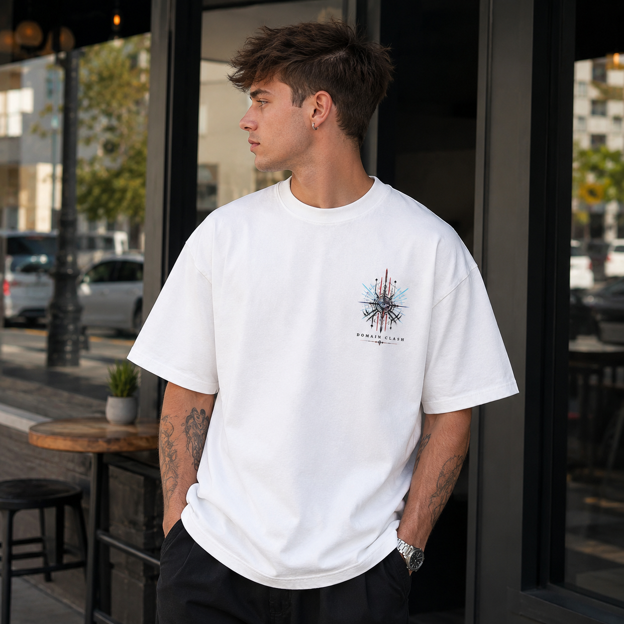 White t-shirt with Gojo Satoru & Sukuna Jujutsu Kaisen Domain Clash graphic – photo 4