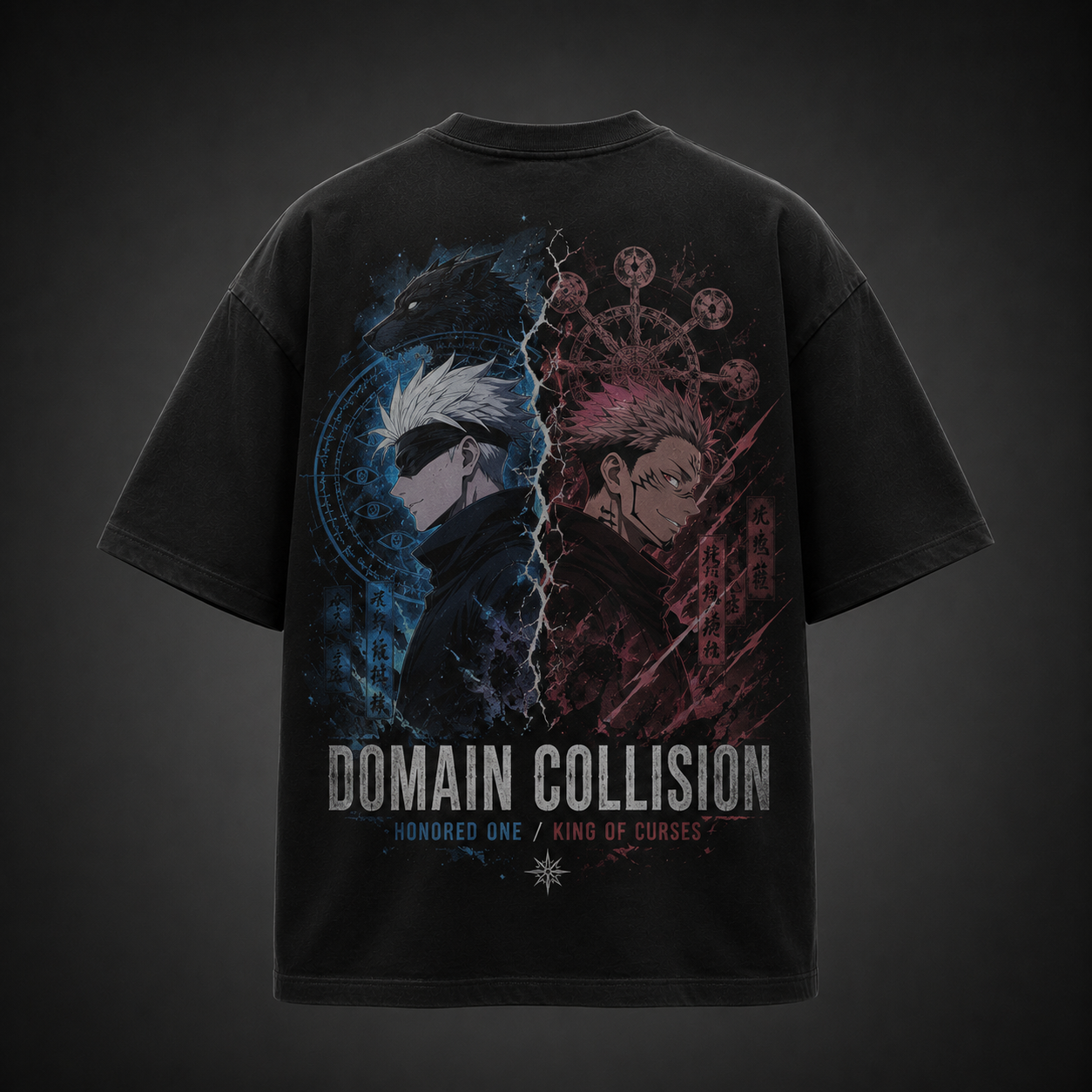 Black t-shirt with Gojo Satoru & Sukuna Jujutsu Kaisen Domain Collision graphic – photo 1