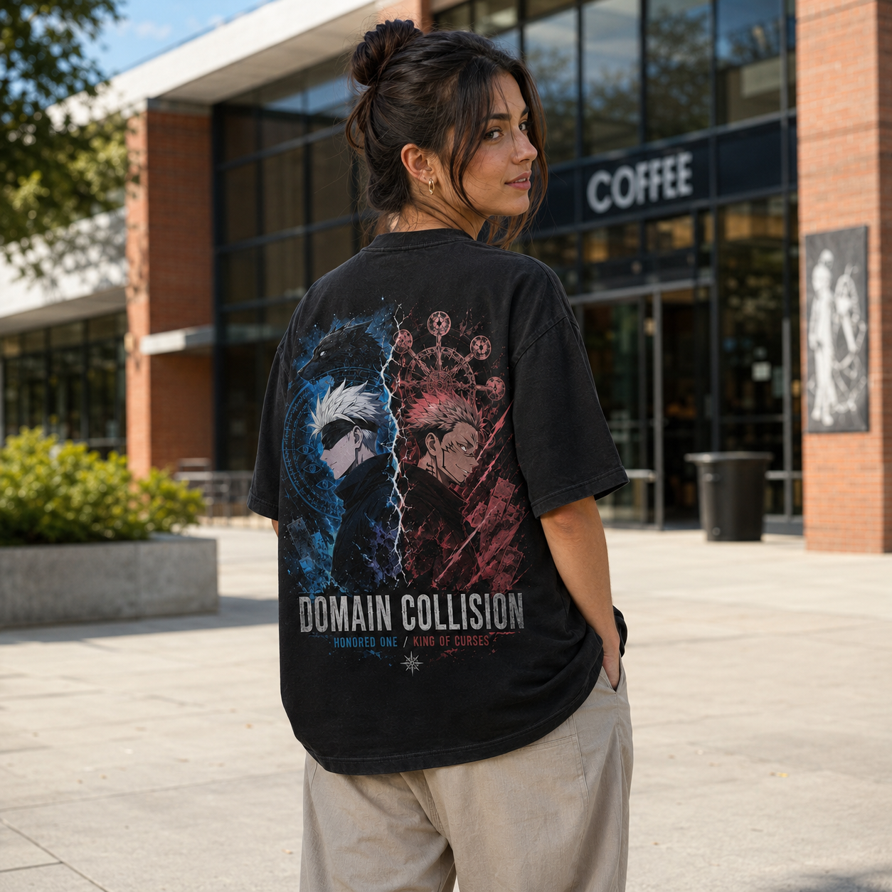 Black t-shirt with Gojo Satoru & Sukuna Jujutsu Kaisen Domain Collision graphic – photo 3