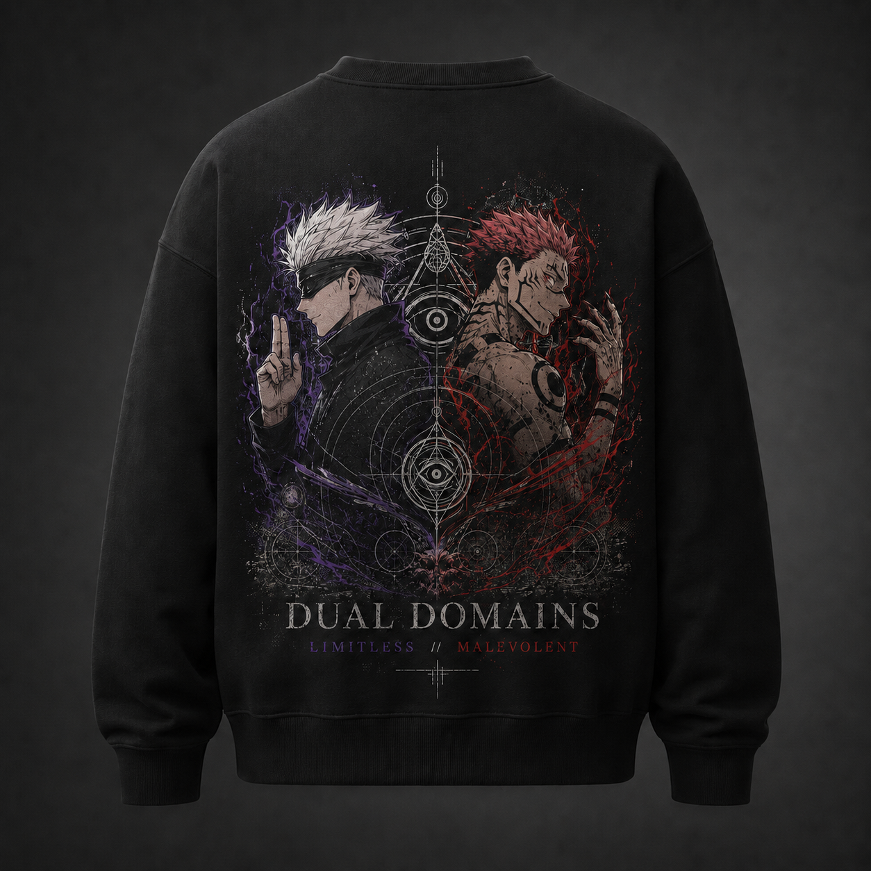 Black sweatshirt with Gojo Satoru & Sukuna Jujutsu Kaisen Dual Domains graphic – photo 1