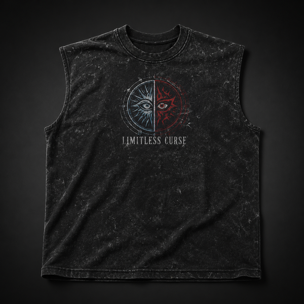 Washed black tank top with Gojo Satoru & Sukuna Jujutsu Kaisen Honored Malevolent graphic – photo 2
