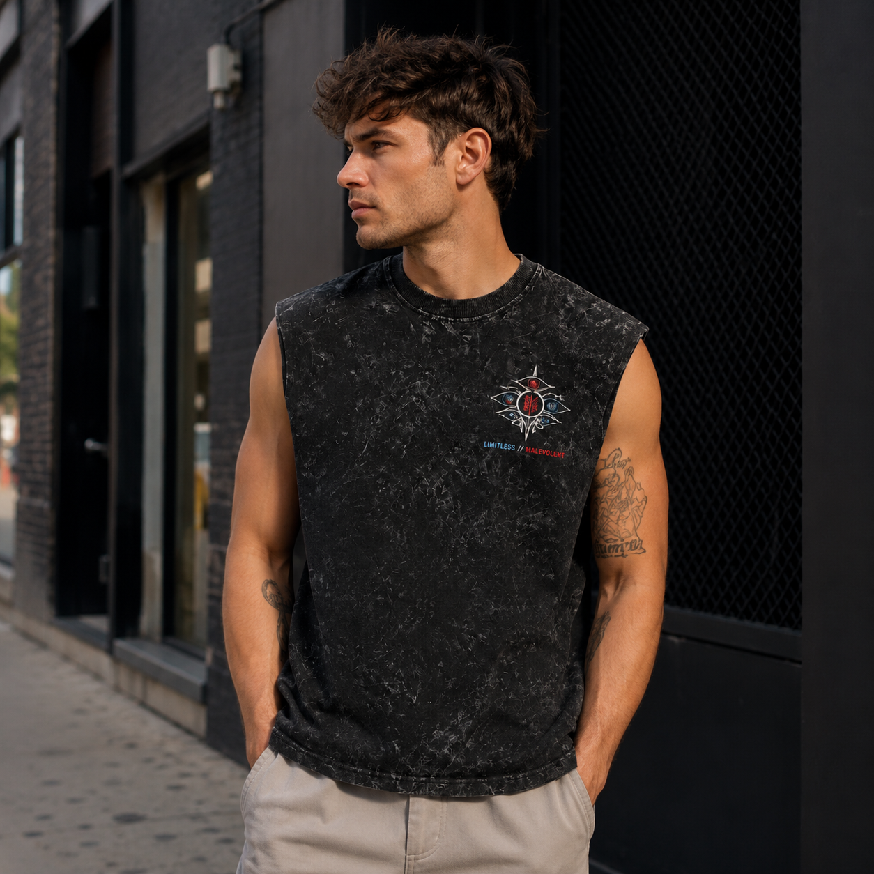Washed black tank top with Gojo Satoru & Sukuna Jujutsu Kaisen Honored One graphic – photo 4