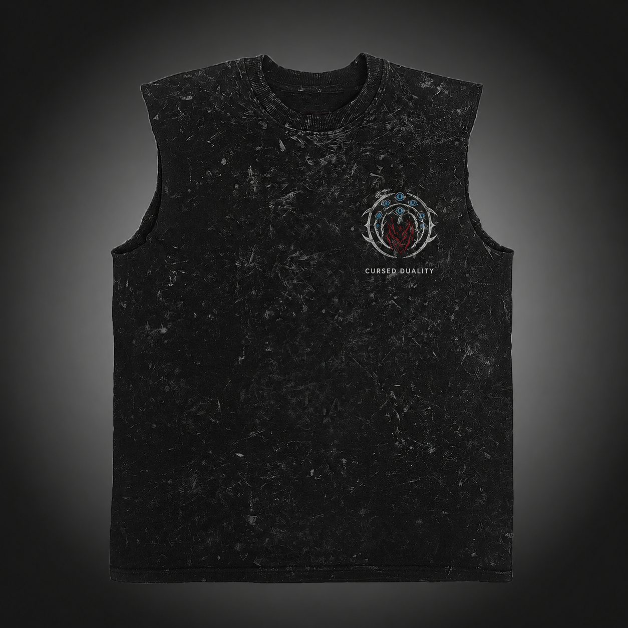 Washed black tank top with Gojo Satoru & Sukuna Jujutsu Kaisen Limitless Malevolent graphic – photo 2