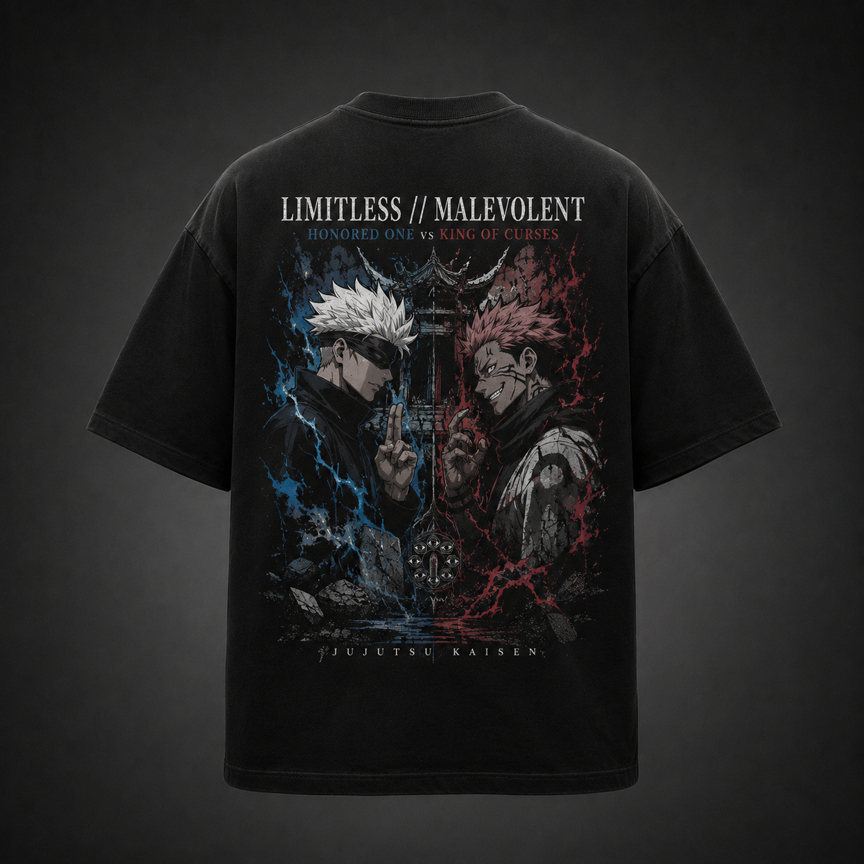 Black t-shirt with Gojo Satoru & Sukuna Jujutsu Kaisen Limitless Malevolent graphic – photo 1