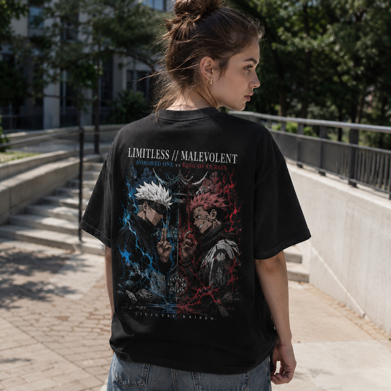 Black t-shirt with Gojo Satoru & Sukuna Jujutsu Kaisen Limitless Malevolent graphic – photo 3