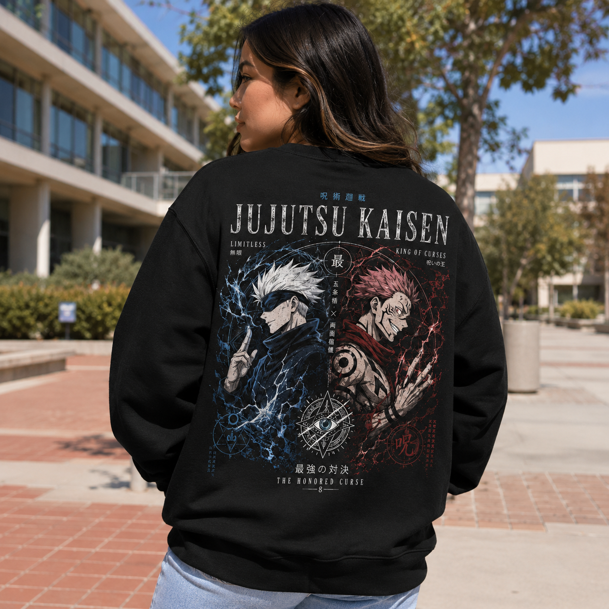 Black sweatshirt with Gojo Satoru & Sukuna Jujutsu Kaisen The Honored Curse graphic – photo 3