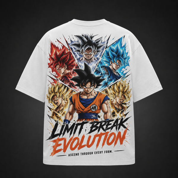 White t-shirt with Goku Dragon Ball Limit Break Evolution graphic – photo 1