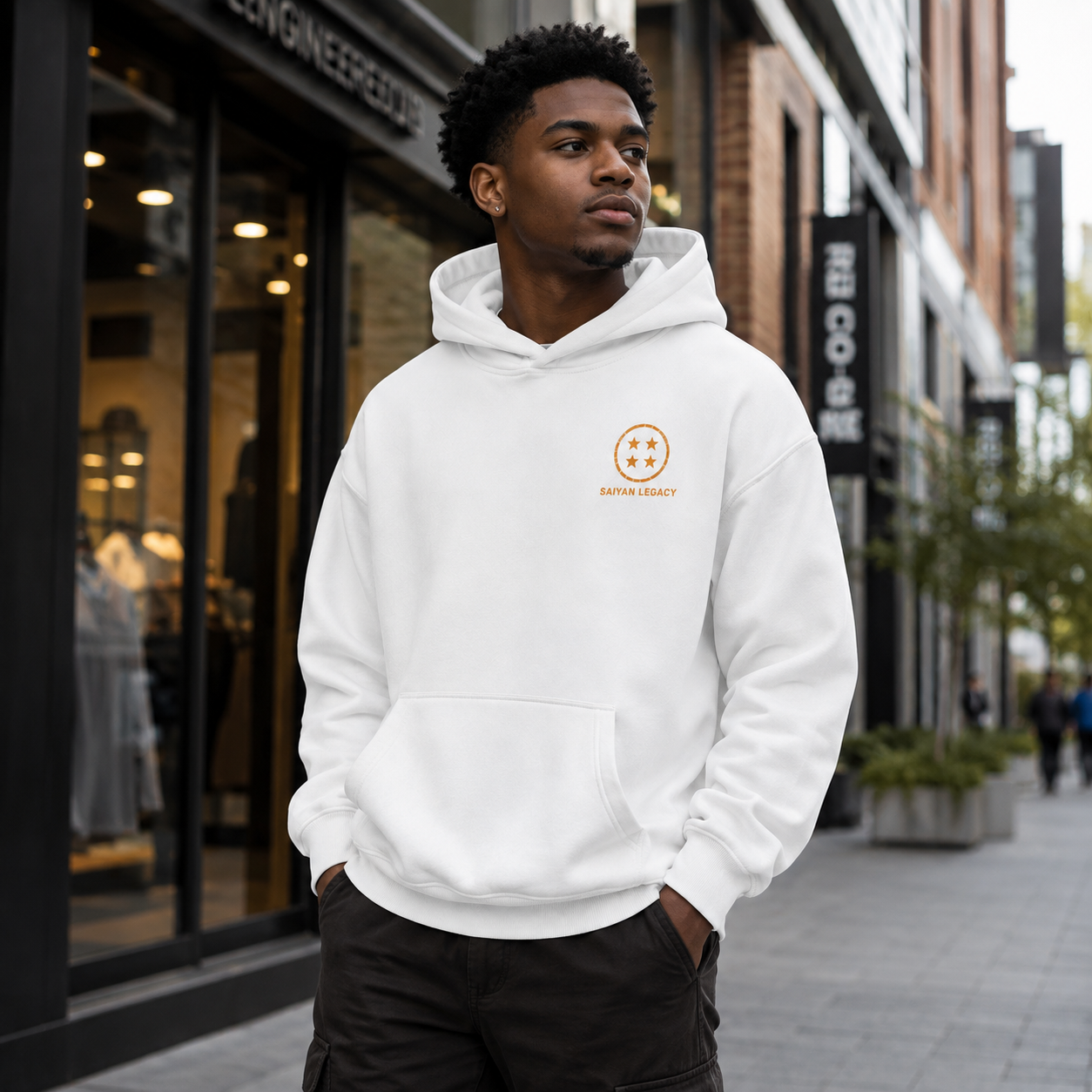 White hoodie with Goku Dragon Ball Saiyan Legacy graphic – photo 4
