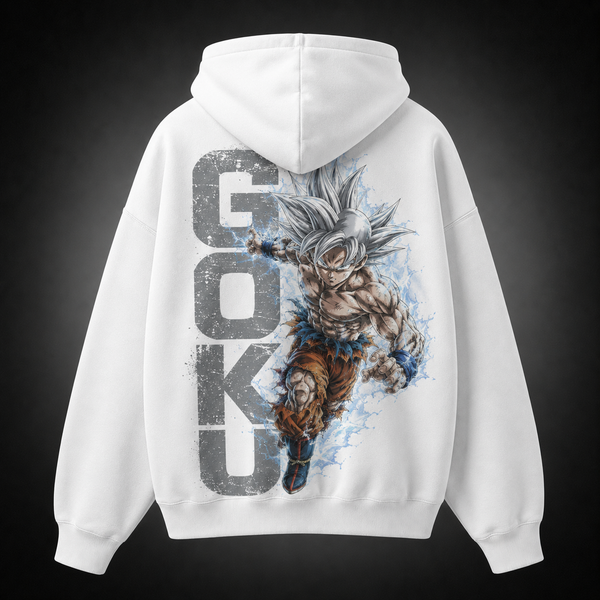 White hoodie with Goku Dragon Ball Ultra Instinct Goku graphic – photo 1