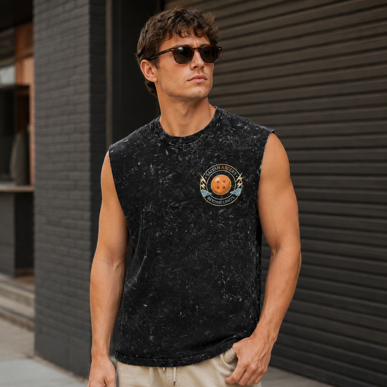 Washed black tank top with Goku & Gohan Dragon Ball Saiyan Ascent graphic – photo 4