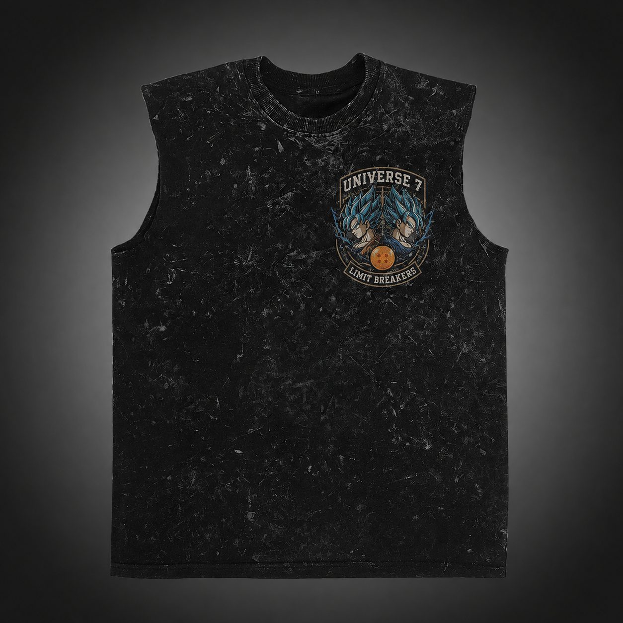 Washed black tank top with Goku & Vegeta Dragon Ball Universe 7 graphic – photo 2