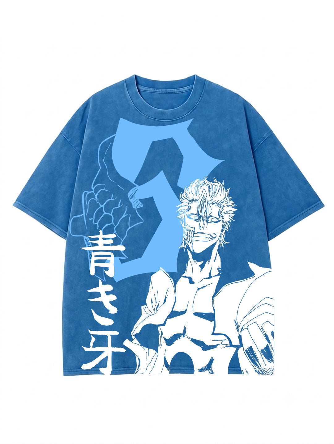 Washed blue t-shirt with Grimmjow Jaegerjaquez Bleach Blue Panther graphic – photo 1
