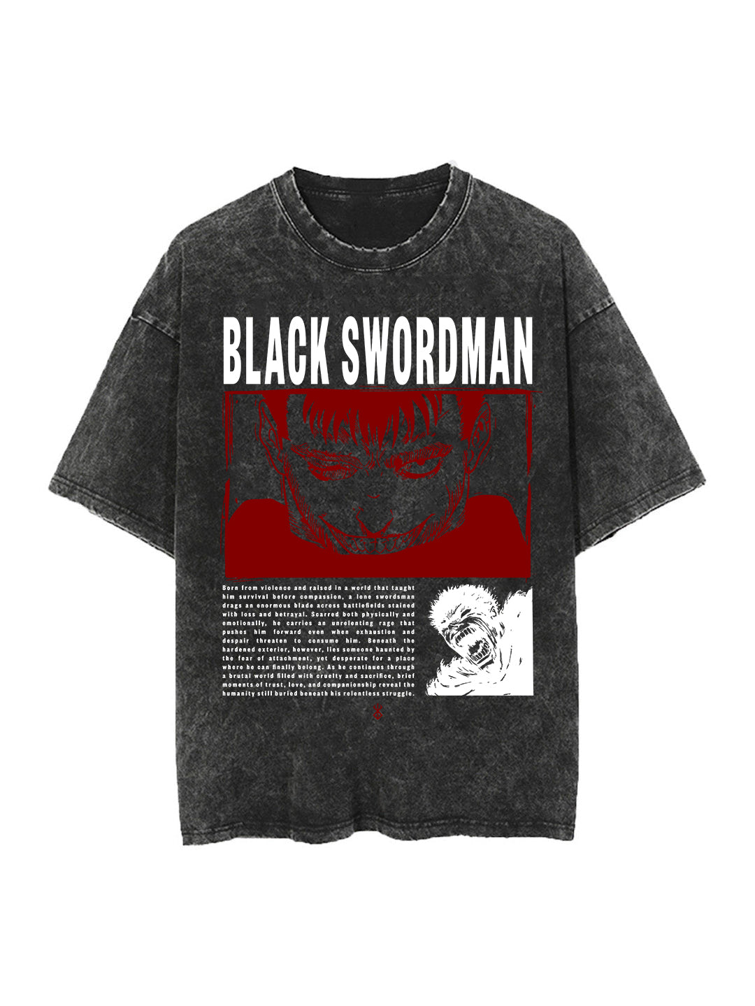 Washed black t-shirt with Guts Berserk Ragegrin graphic – photo 1