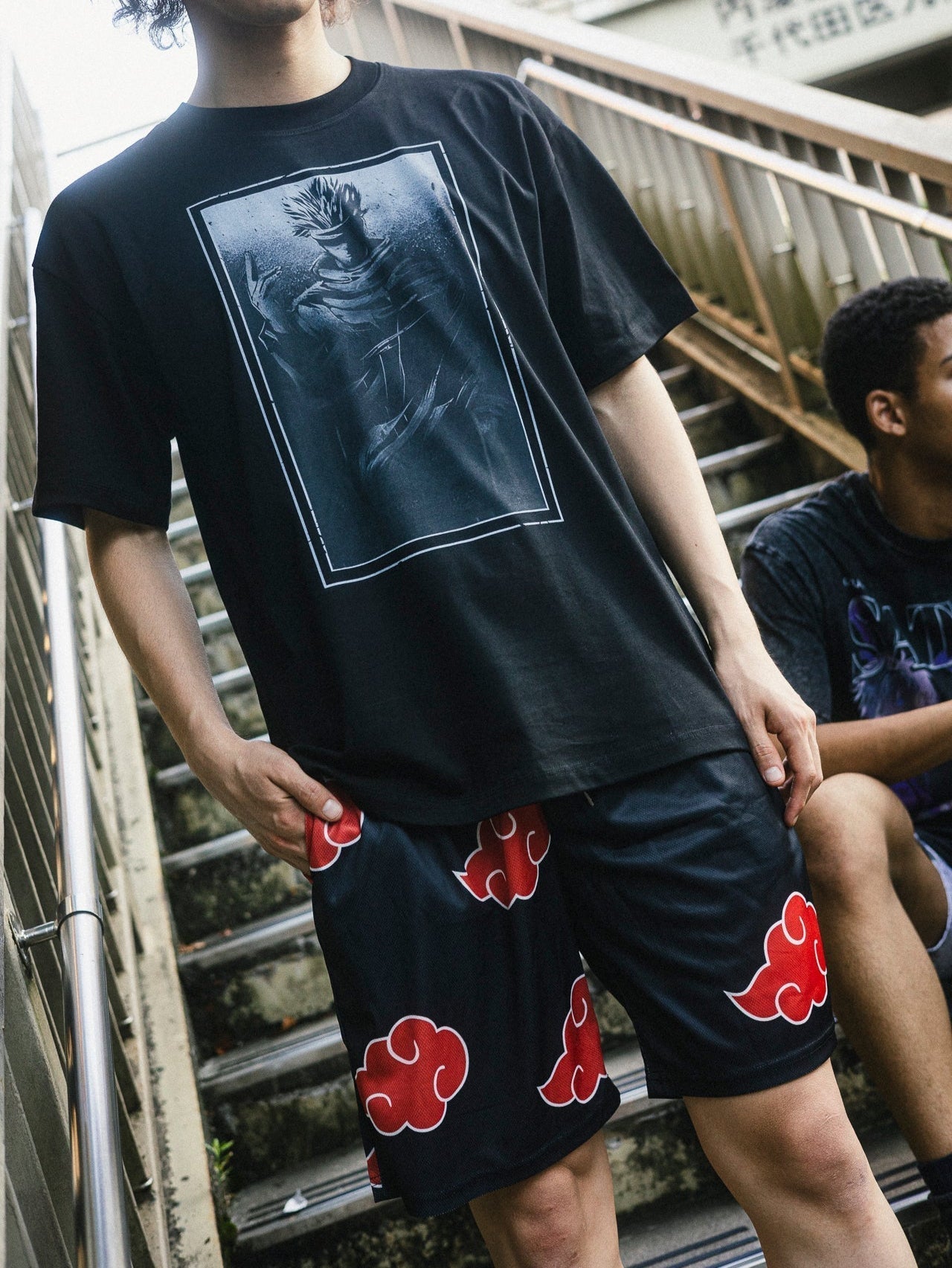 Black shorts with Akatsuki Cloud Naruto Clouds graphic – photo 3