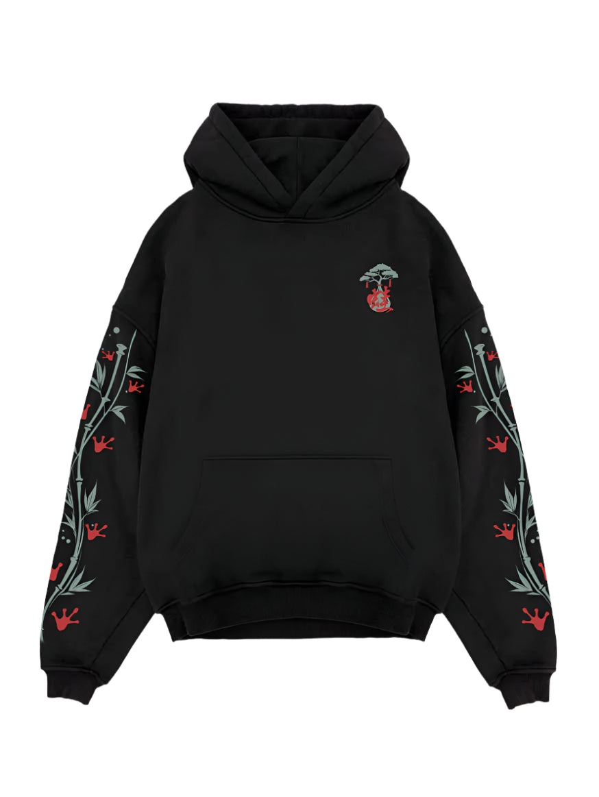 Black hoodie with Samurai Frog Legendary Kaeru graphic – photo 2