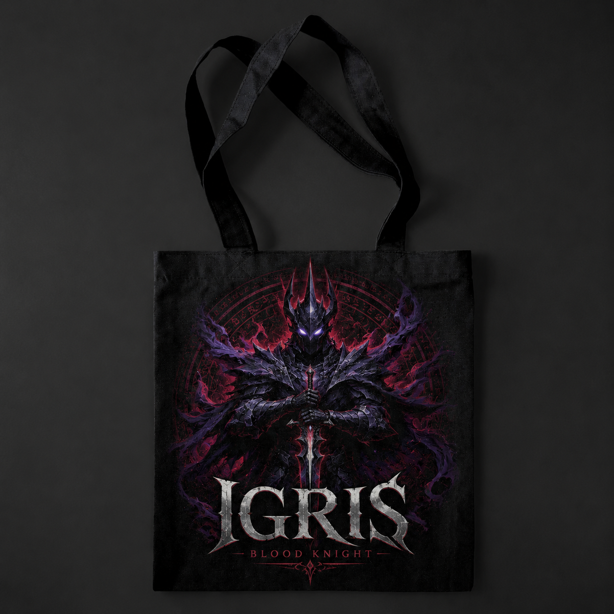 Black tote bag with Igris Solo Leveling Igris Blood Knight graphic – photo 1
