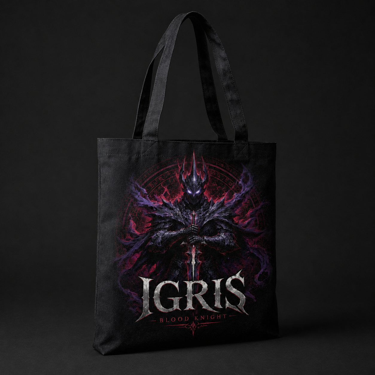 Black tote bag with Igris Solo Leveling Igris Blood Knight graphic – photo 2