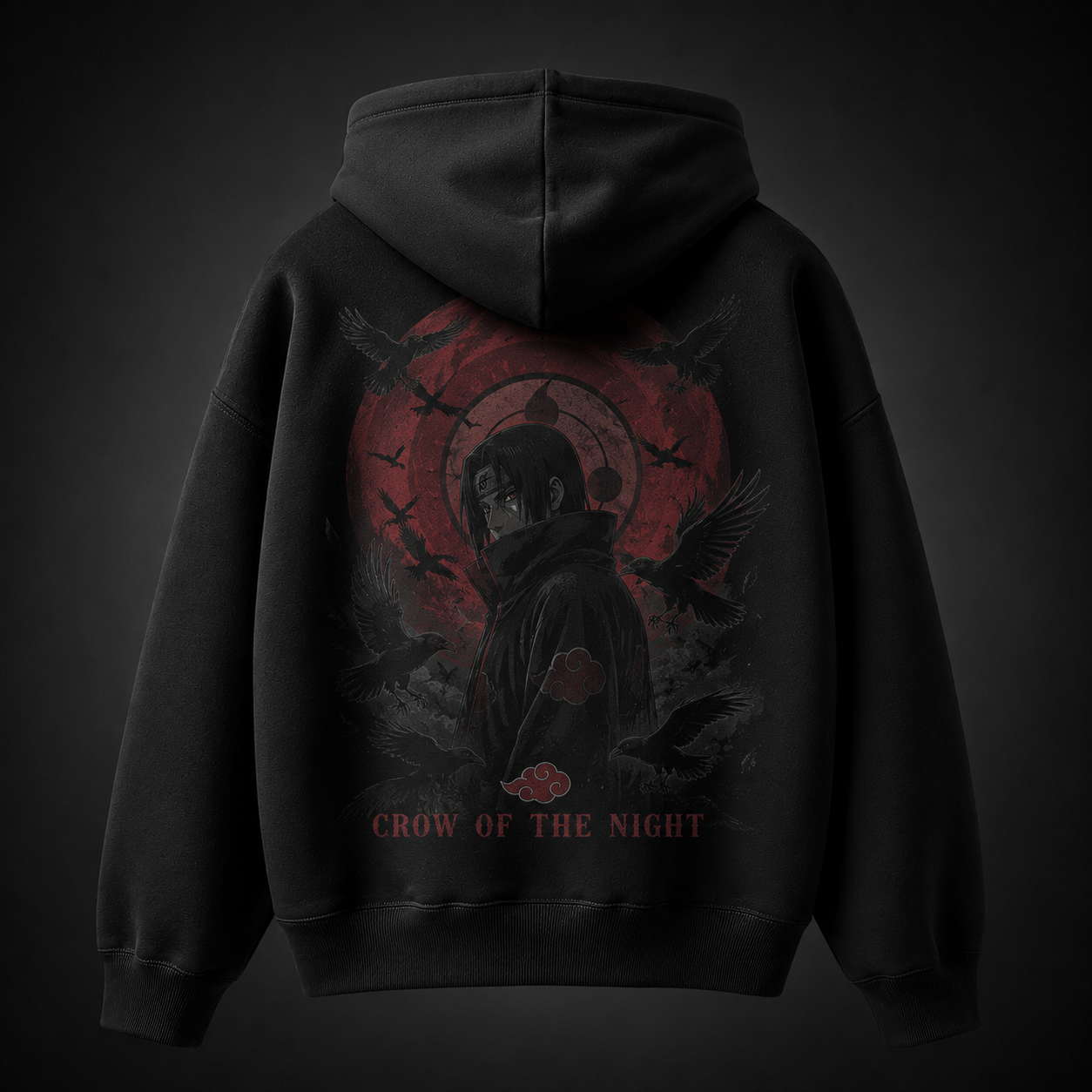 Black hoodie with Itachi Uchiha Naruto Crow Of The Night graphic – photo 1