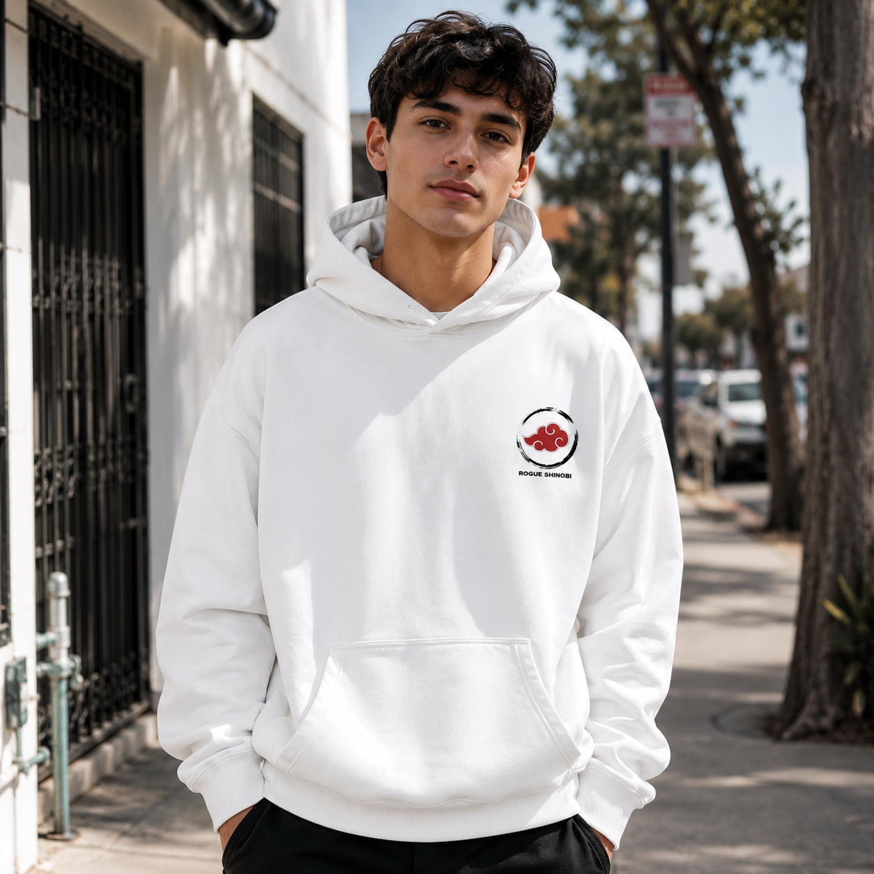 White hoodie with Itachi Uchiha Naruto Rogue Shinobi Division graphic – photo 4