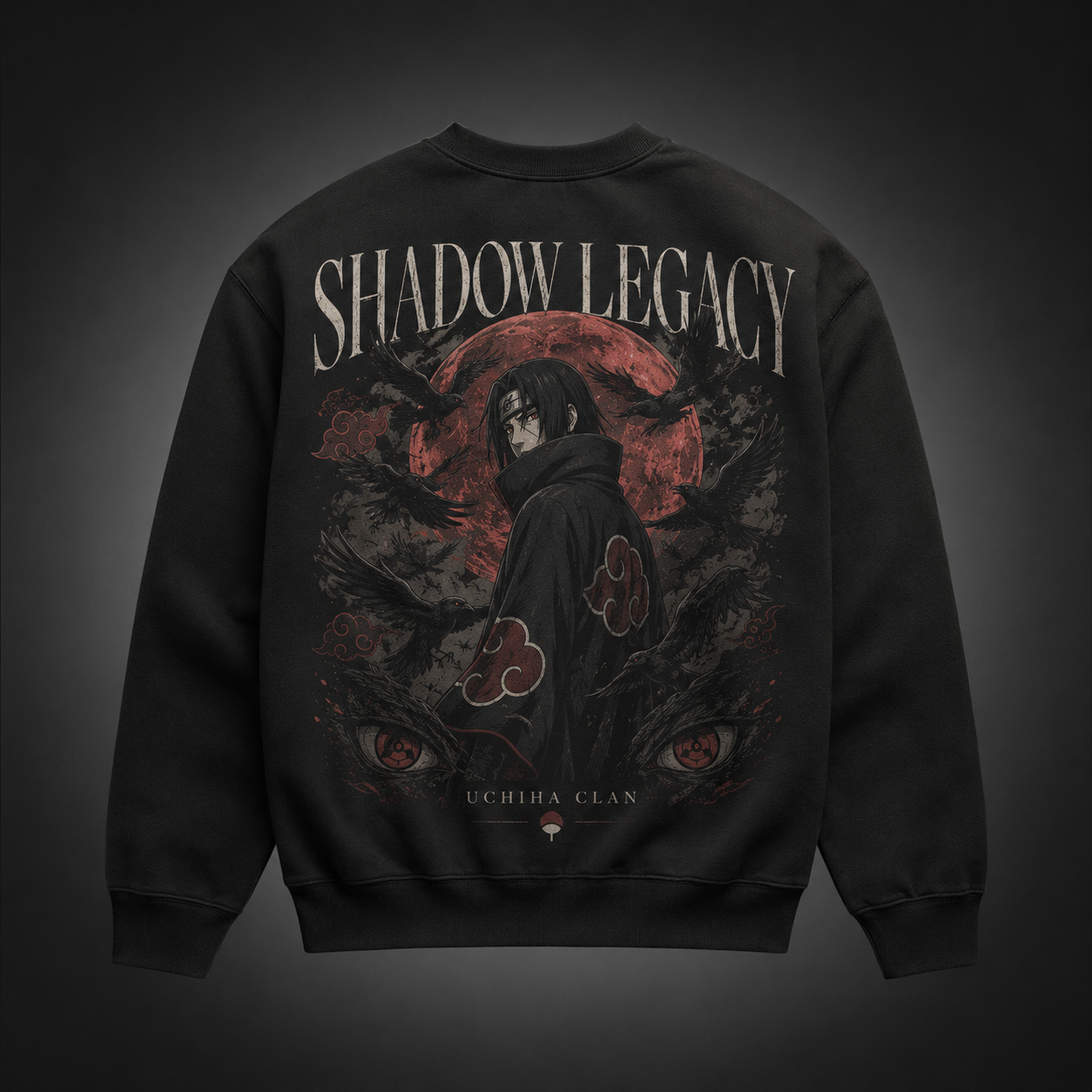 Black sweatshirt with Itachi Uchiha Naruto Shadow Legacy graphic – photo 1