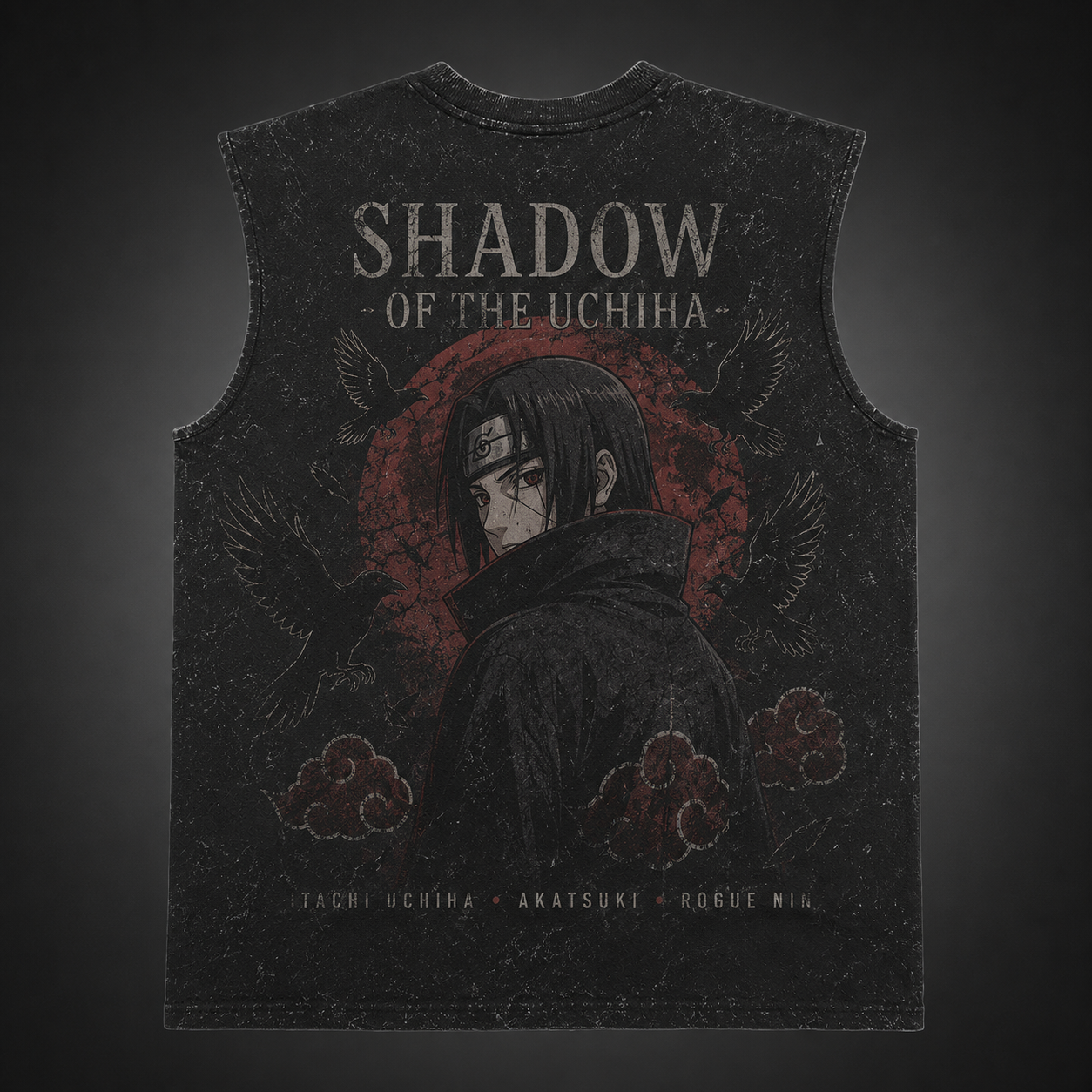Washed black tank top with Itachi Uchiha Naruto Shadow Of The Uchiha graphic – photo 1