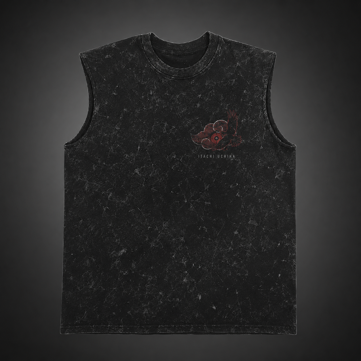 Washed black tank top with Itachi Uchiha Naruto Shadow Of The Uchiha graphic – photo 2