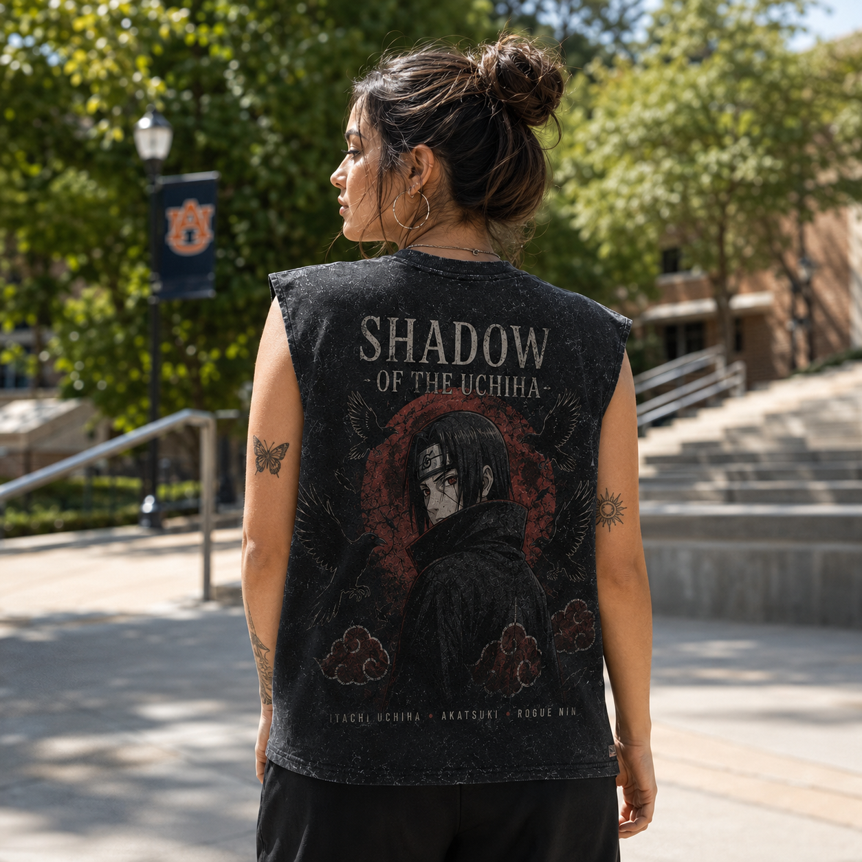 Washed black tank top with Itachi Uchiha Naruto Shadow Of The Uchiha graphic – photo 3