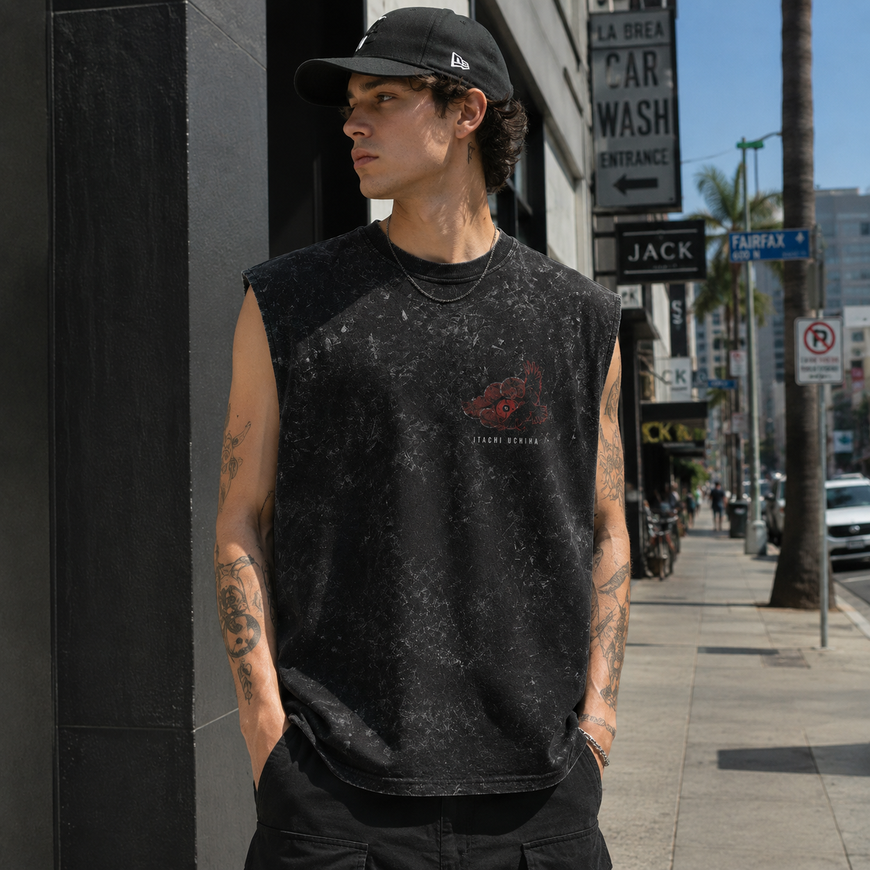 Washed black tank top with Itachi Uchiha Naruto Shadow Of The Uchiha graphic – photo 4