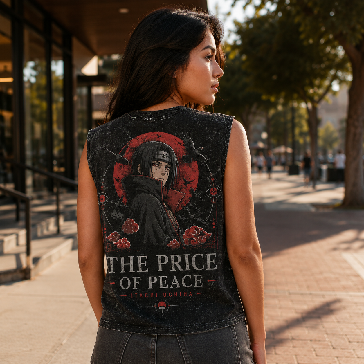 Washed black tank top with Itachi Uchiha Naruto The Price Of Peace graphic – photo 3
