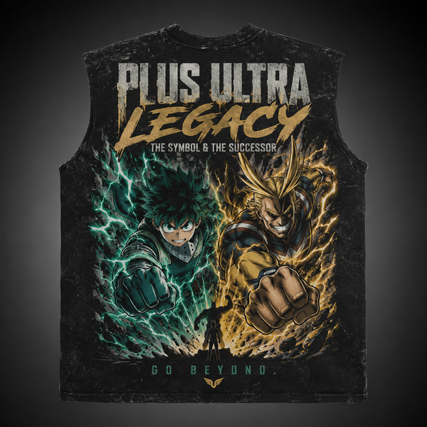 Washed black tank top with Izuku Midoriya, All Might My Hero Academia Plus Ultra Legacy graphic – photo 1