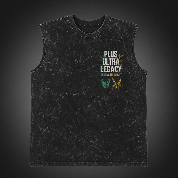 Washed black tank top with Izuku Midoriya, All Might My Hero Academia Plus Ultra Legacy graphic – photo 2