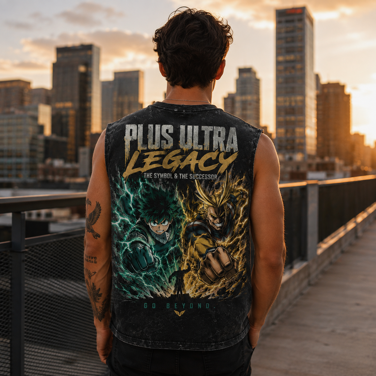 Washed black tank top with Izuku Midoriya, All Might My Hero Academia Plus Ultra Legacy graphic – photo 3