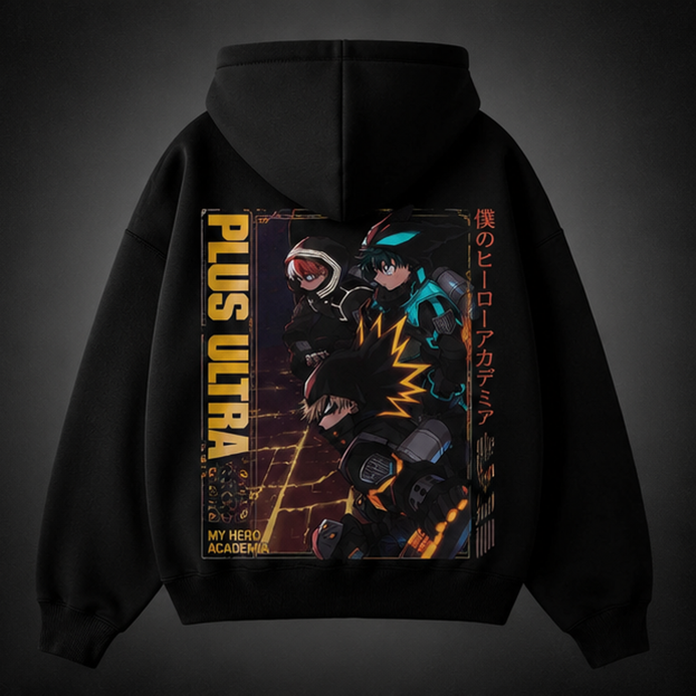 Black hoodie with Izuku Midoriya and Shoto Todoroki My Hero Academia Vigilante Nights graphic – photo 1