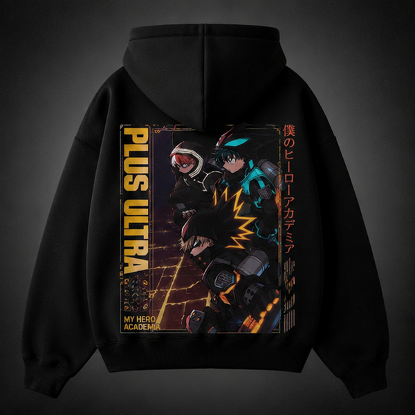 Black hoodie with Izuku Midoriya and Shoto Todoroki My Hero Academia Vigilante Nights graphic – photo 1