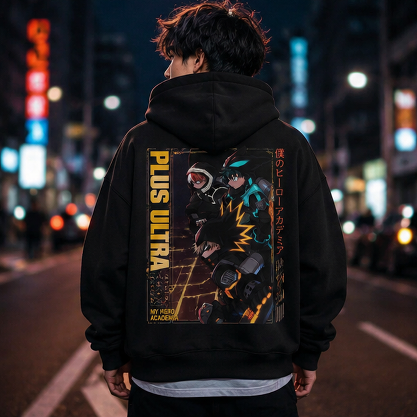 Black hoodie with Izuku Midoriya and Shoto Todoroki My Hero Academia Vigilante Nights graphic – photo 3