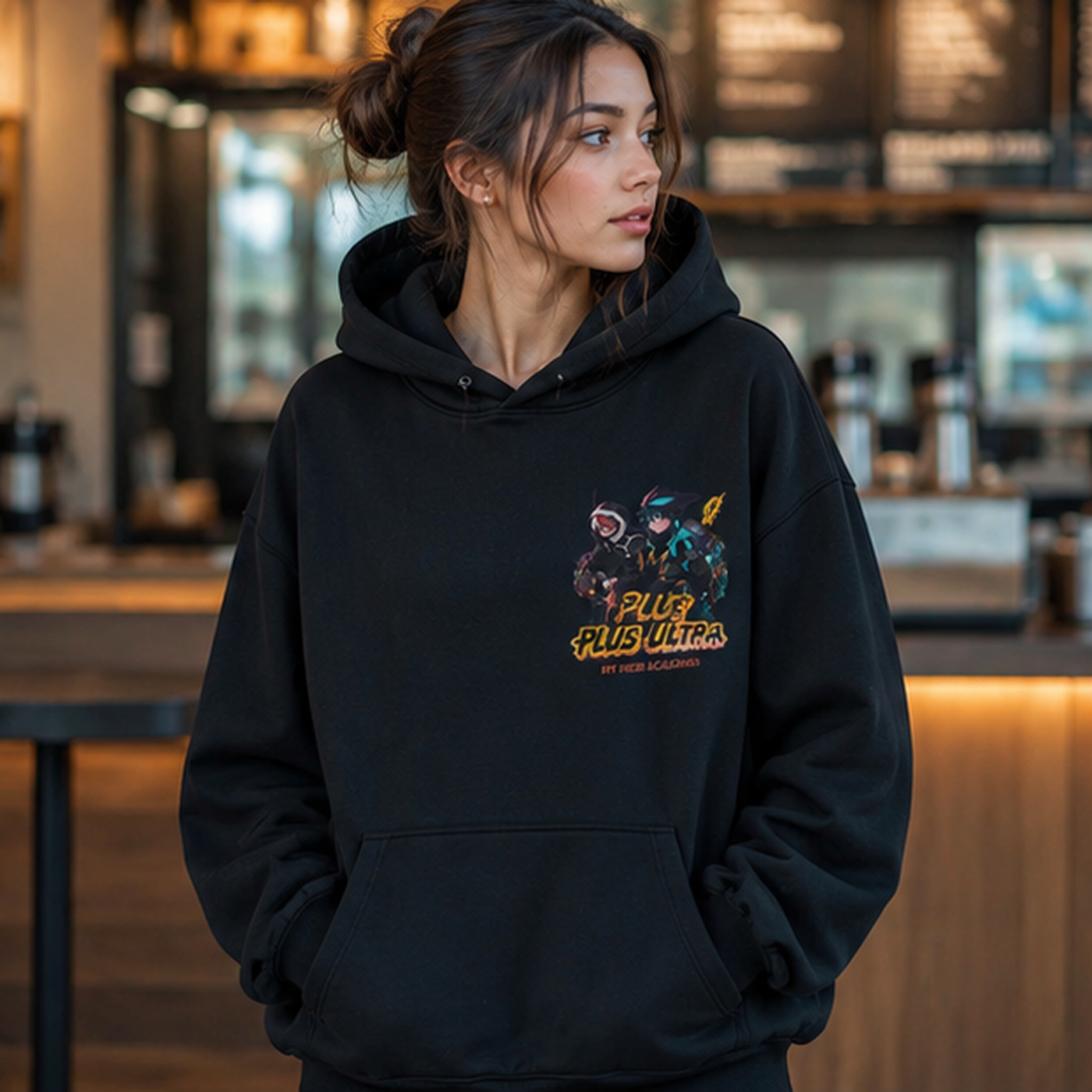 Black hoodie with Izuku Midoriya and Shoto Todoroki My Hero Academia Vigilante Nights graphic – photo 4