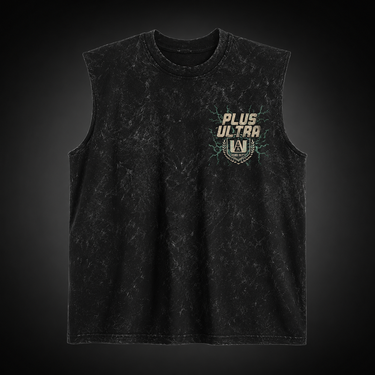 Washed black tank top with Izuku Midoriya/Deku My Hero Academia One For All Hero Dept graphic – photo 2
