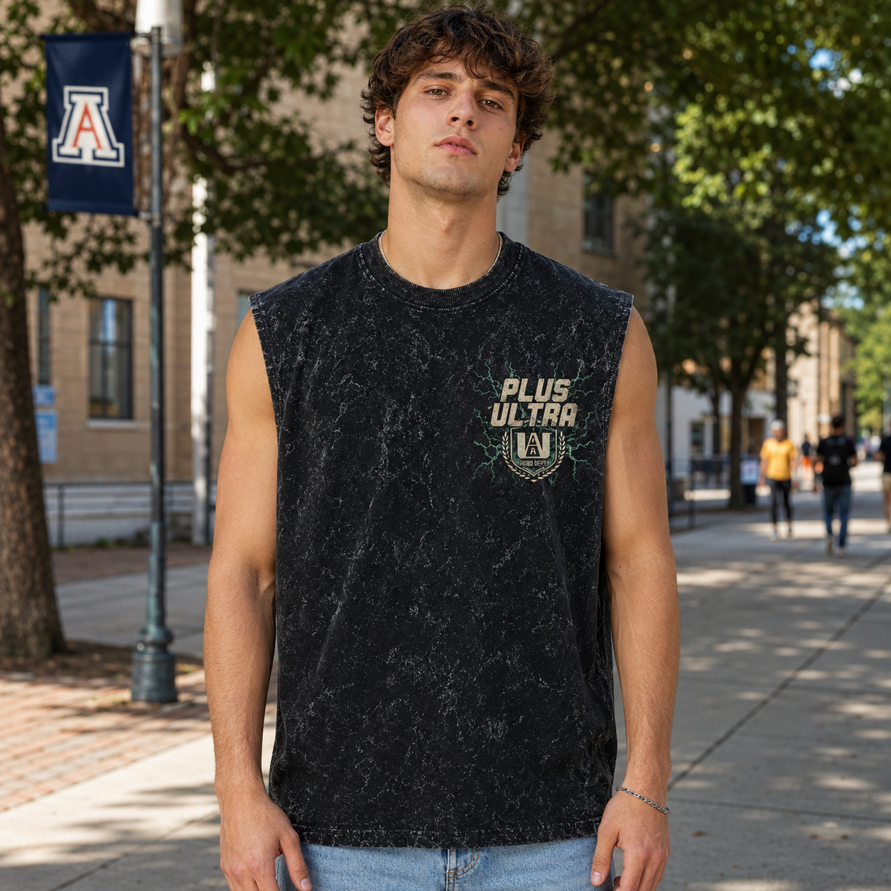Washed black tank top with Izuku Midoriya/Deku My Hero Academia One For All Hero Dept graphic – photo 4