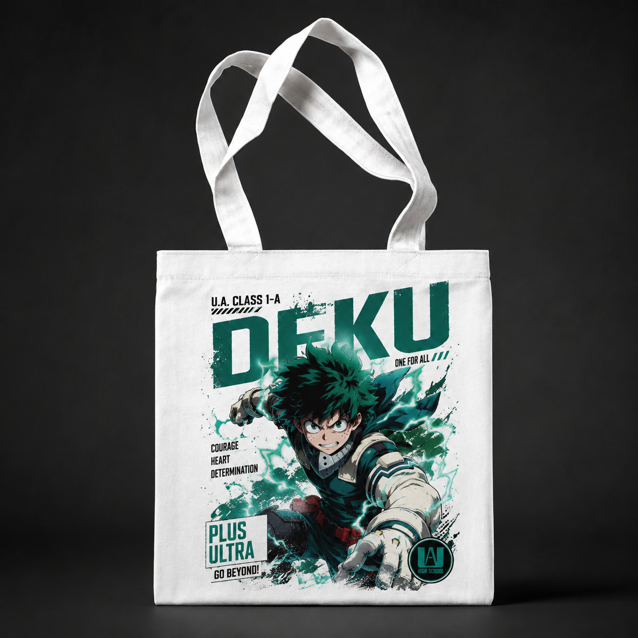 Natural tote bag with Izuku Midoriya (Deku) My Hero Academia One For All graphic – photo 1