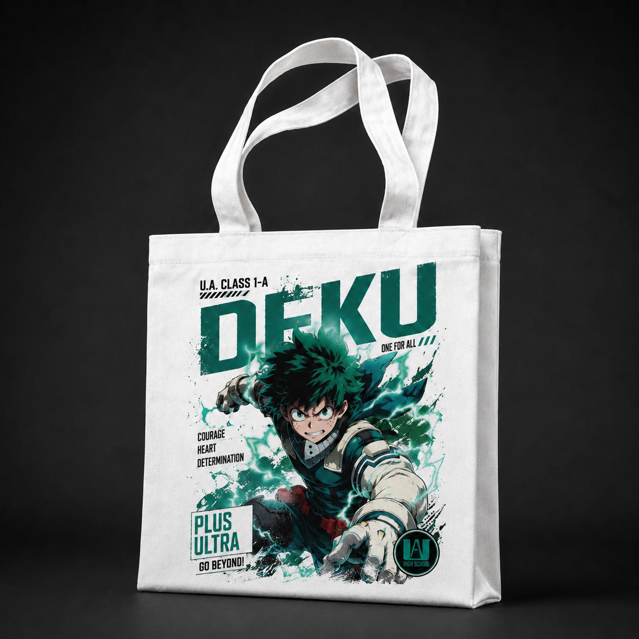 Natural tote bag with Izuku Midoriya (Deku) My Hero Academia One For All graphic – photo 2
