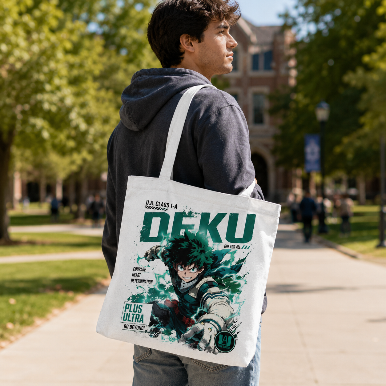 Natural tote bag with Izuku Midoriya (Deku) My Hero Academia One For All graphic – photo 3