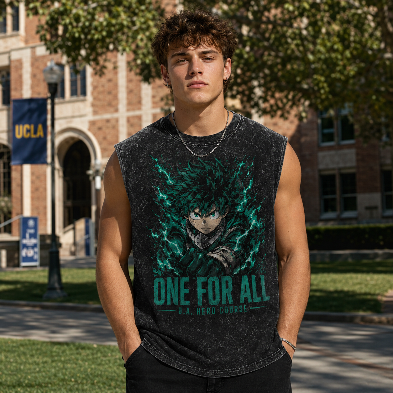Washed black tank top with Izuku Midoriya/Deku My Hero Academia Plus Ultra One For All graphic – photo 4