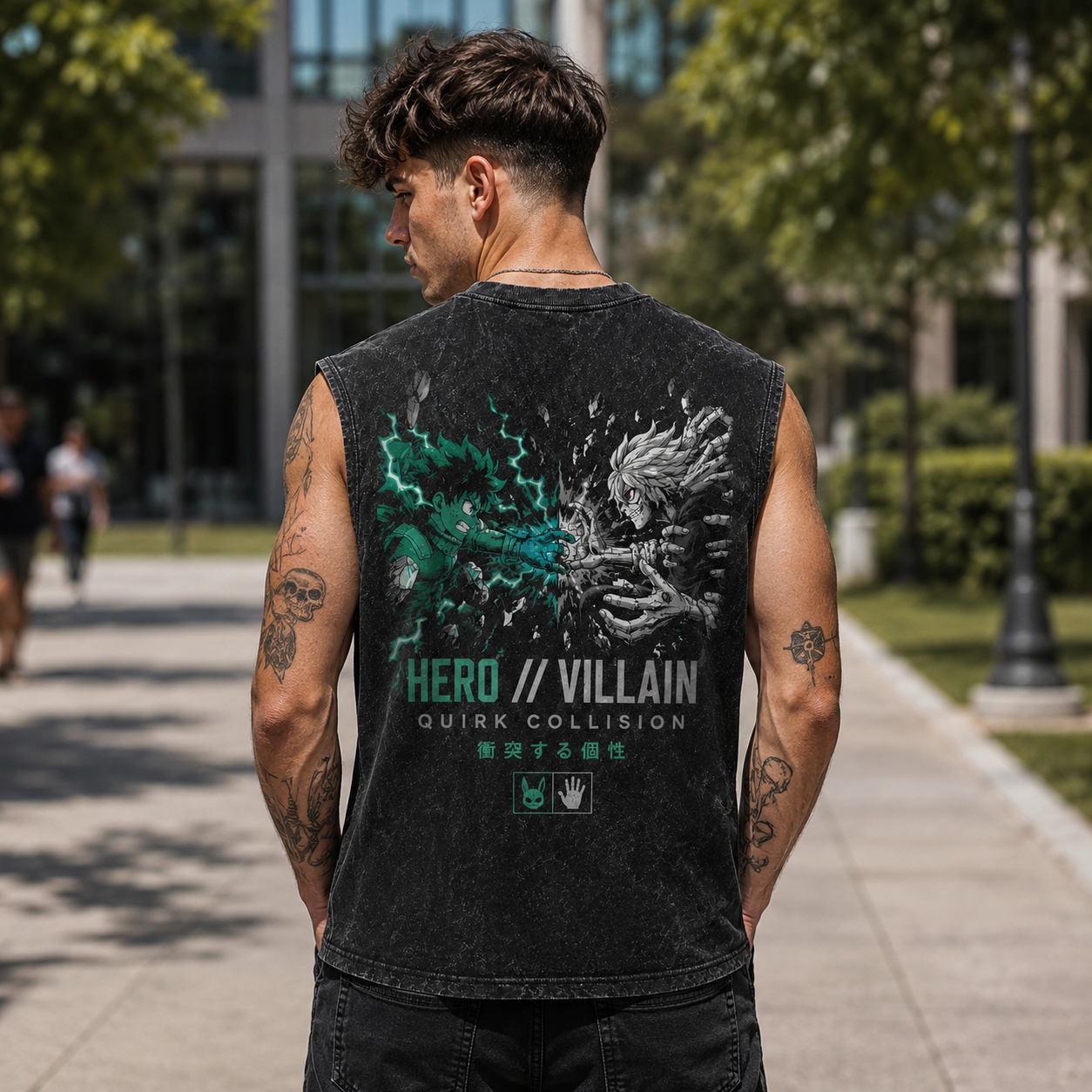 Washed black tank top with Izuku Midoriya/Deku & Shigaraki My Hero Academia Hero Villain Quirk Collision graphic – photo 3