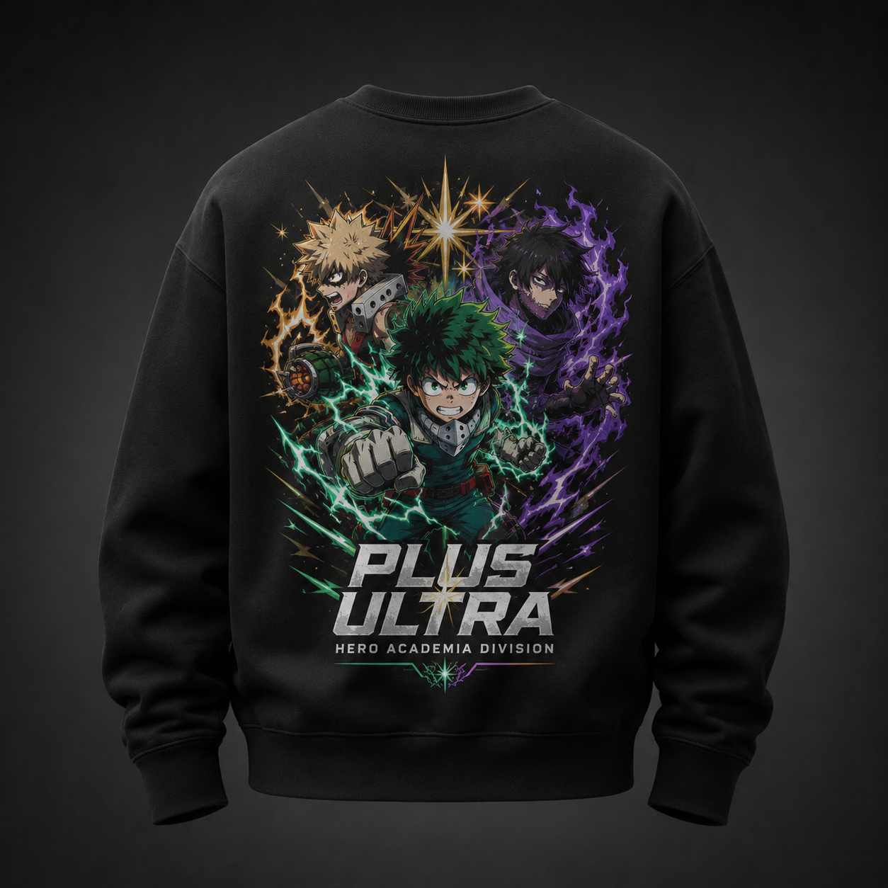 Black sweatshirt with Izuku Midoriya, Katsuki Bakugo, Dabi My Hero Academia Hero Academia Division graphic – photo 1