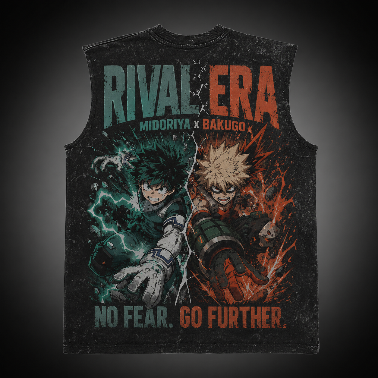 Washed black tank top with Izuku Midoriya, Katsuki Bakugo My Hero Academia Rival Era graphic – photo 1