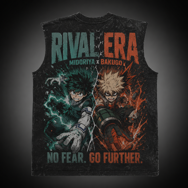 Washed black tank top with Izuku Midoriya, Katsuki Bakugo My Hero Academia Rival Era graphic – photo 1